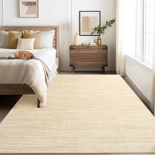 Area Rug 4x6 Washable Bedroom Rugs Non Slip Modern Solid Color Large Living Room Throw Carpet Low Pile Minimalist Kitchen Rug Plain Accent Rug Mat Classic Boho Area Rugs for Nursery Entryway, Beige
