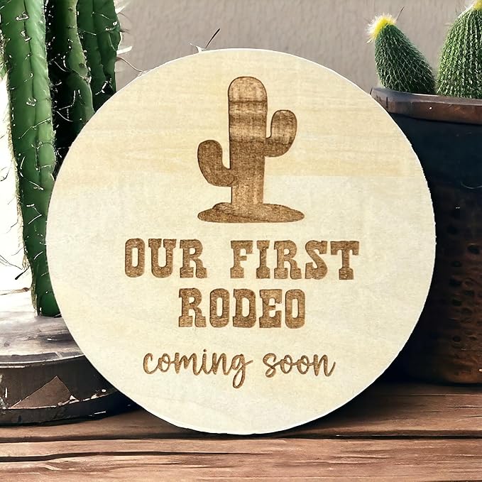 Baby Coming Soon Announcement Personalized Sign with date, Pregnancy Announcement plaque, maternity photo prop, Baby Announcement Sign (Rodeo)