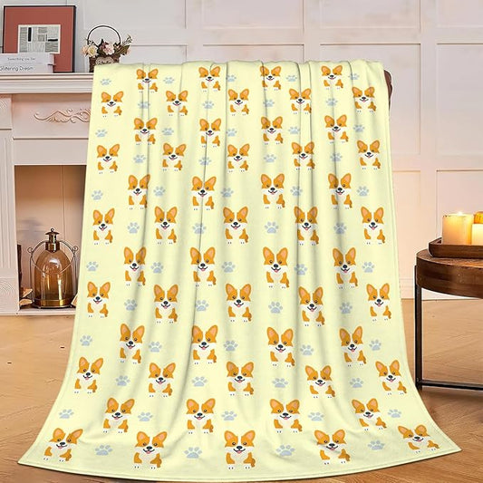 Corgi Blanket Cute Corgi Dog Throw Blanket Puppy Soft Cozy Fleece Fuzzy Stuffed Plush Flannel Gifts for Girls Women Boys Kids Adults 50"X60"