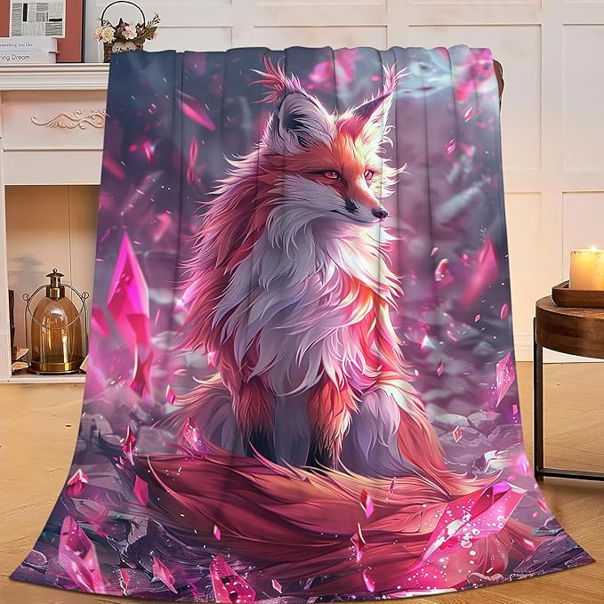 Fox Blanket Foxes Throw Blanket Animals Flannel Stuff Merch Cozy Decor Fleece Plush Fuzzy Warm Soft Lightweight Bedding Gifts for Fox Lover Women Men Girl Boy Couch 80"X60"