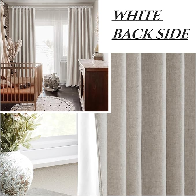 100 Inch Curtains Complete Blackout Curtains for Bedroom 2 Panels Set, Large Window Custom Length 100 Inches Long Neutral Cream Colored Thermal Drapes for Sliding Glass Doors (W50"xL100 2Pcs)