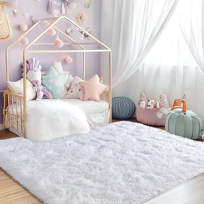 Fluffy 2x3 Rug - Small Rugs for Bedroom - Height Pile 1.4" Plush Rug - Fuzzy Throw Rugs Carpet for Bedroom - White