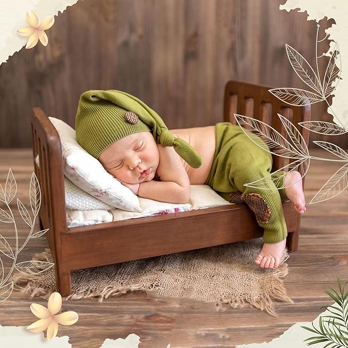 Brown Newborn Photography Props Wooden Bed Vintage Baby Photo Prop Baby Photoshoot Props Doll Bed Accessories Pretend Play Photoshoot Props