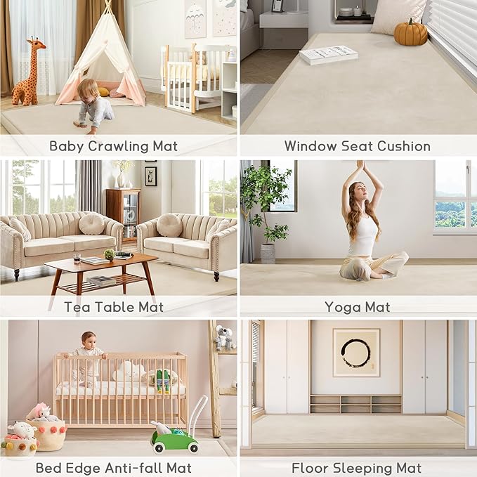 Baby Play Mat for Floor Tummy Time Mat Nursery Rug Muscle Area Rug Playroom Rug Tatami 74 * 50" Memory Foam 1.3" Thick Crawling For Babies,Toddlers, Infants, Kids,Floor(Beige)