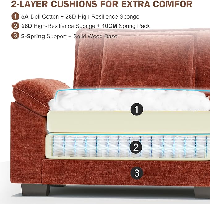CDCASA Oversized Accent Chair, Chenille Comfy Cloud Sofa Chair with Large Seat and Upholstered Armrests, Modern Extra Wide Armchair Reading Chairs for Bedroom, Living Room,Terracotta Orange