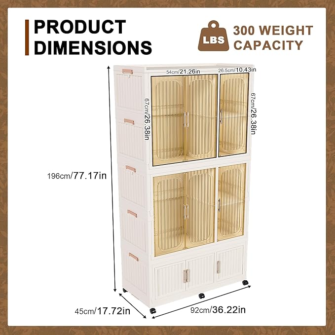 Portable Closet Wardrobe, Foldable Clothes Organizer with 9 Cubes Storage, Easy Assemble Clothing Organizer with Magnet Doors, Wardrobe Storage Cabinet for Kids,Baby,Adult (36" L x 77" H)