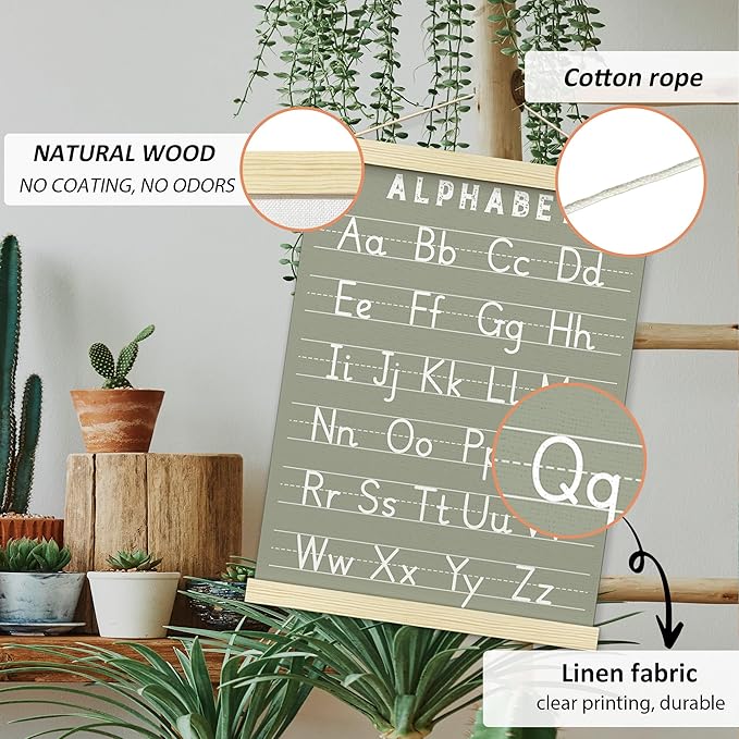 BONETAT Numbers alphabet poster for Nursery Toddlers, Play Room Wall Decor, ABC Wall Chart, Wall Hanging Decor for Toddler Playroom Decor Kids Wall Decor, Wooden Frame Alphabet Banner-A05