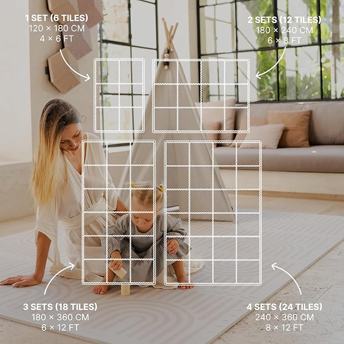 Toddlekind Playmat - Premium Foam Playmat, 4 x 6 feet, 6 Tile Extra Thick Foam Floor Puzzle Mat for Babies/Toddlers Stylish, Non-Toxic, Odorless. Perfect for Tummy Time & Play. 0m+