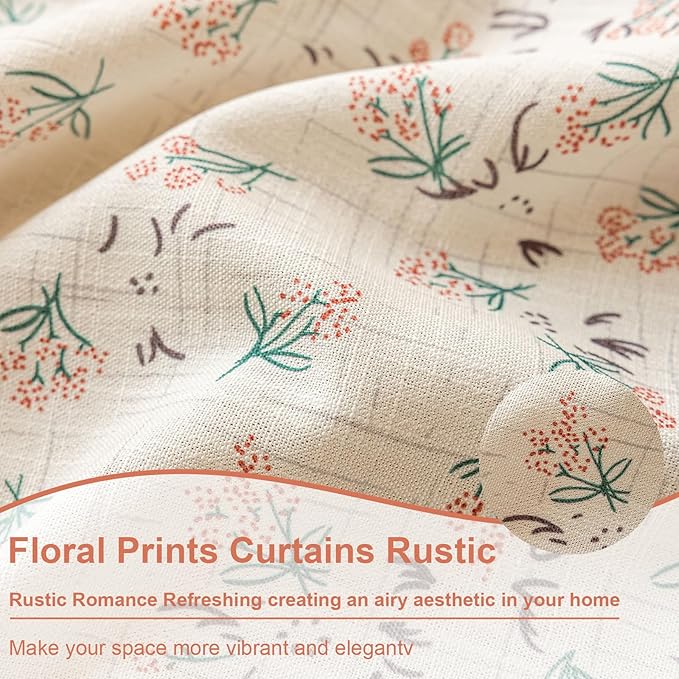 OYX Boho Floral Curtains 63 Inch Length 2 Panels for Living Room, Bedroom Light Filtering Drapes, Farmhouse Vintage Country French Rustic Tassels Pattern Rod Pocket Aesthetic Decor Window Treatments