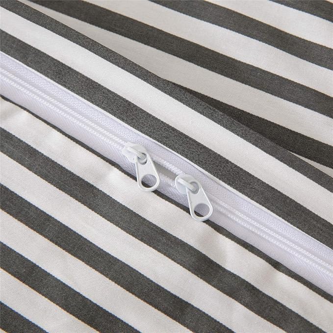 JELLYMONI 100% Natural Cotton 2pcs Striped Duvet Cover Sets,White Duvet Cover with Dark Grey Stripes Pattern Printed Comforter Cover,with Zipper Closure & Corner Ties(Twin Size)