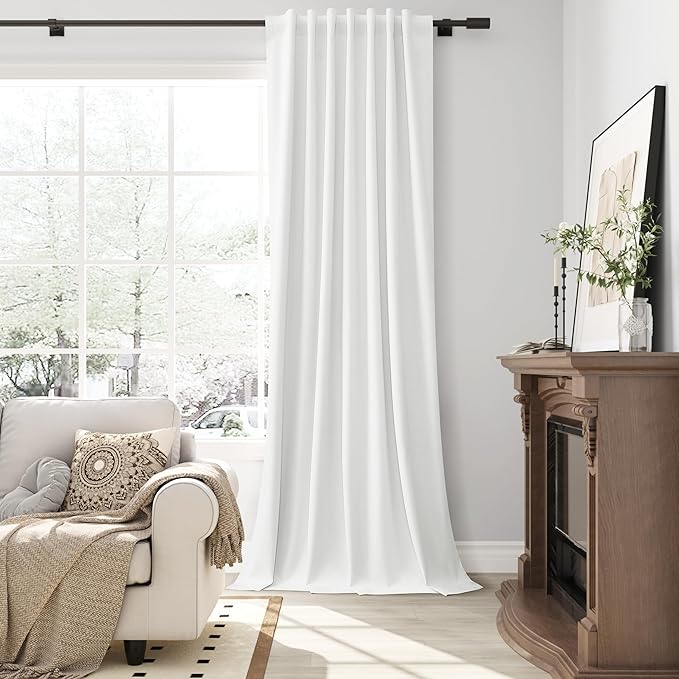 Guken Off White 100% Black Out Drapes Curtains for Bedroom Windows 90 Inches Long Linen Back Tab Room Darkening Soundproof Thermal Curtains for Winter Living Room Pinch Pleated 2 Panels Set 52x90