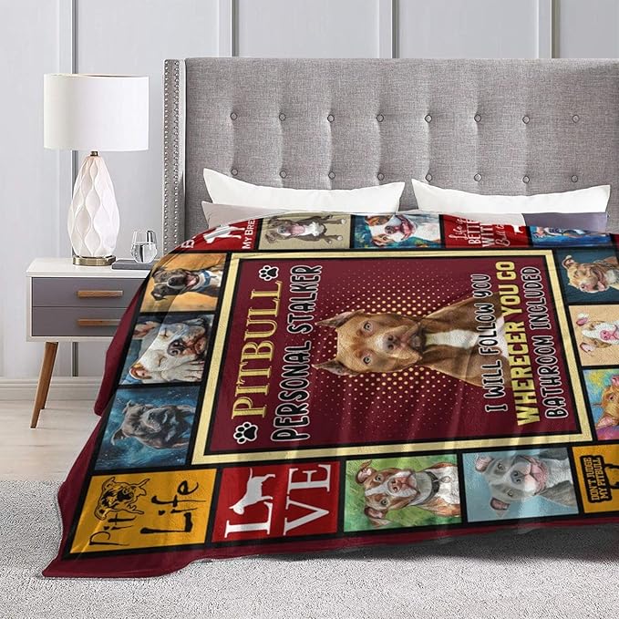 Pitbull Blanket Pitbull Decor Throw Blanket Super Soft Flannel Lightweight Fluffy Plush Fuzzy Fleece Stuff Blanket Gifts for Dog Lover Girl Woman Adults Man Boys Kids Baby for Bed Sofa 50"X60"