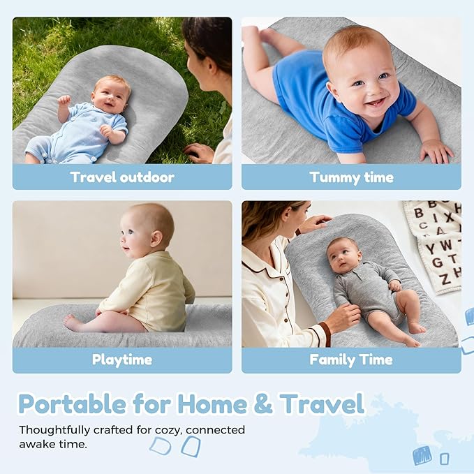 Baby Lounger & Snuggle Nest for Newborn 0-24 Months, Baby Nest Supervised Breathable Cotton for Newborn, Newborn Essentials Gifts, Breathable Portable Lounnger for Travel and Home(Cashmere Gray）