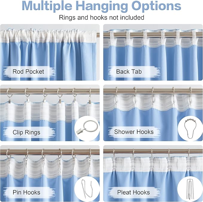 DUALIFE Light Sky Blue Curtains Room Darkening Curtains, Rod Pocket and Back Tab Thermal Insulated Drapes 52x96 Inch, 2 Panels