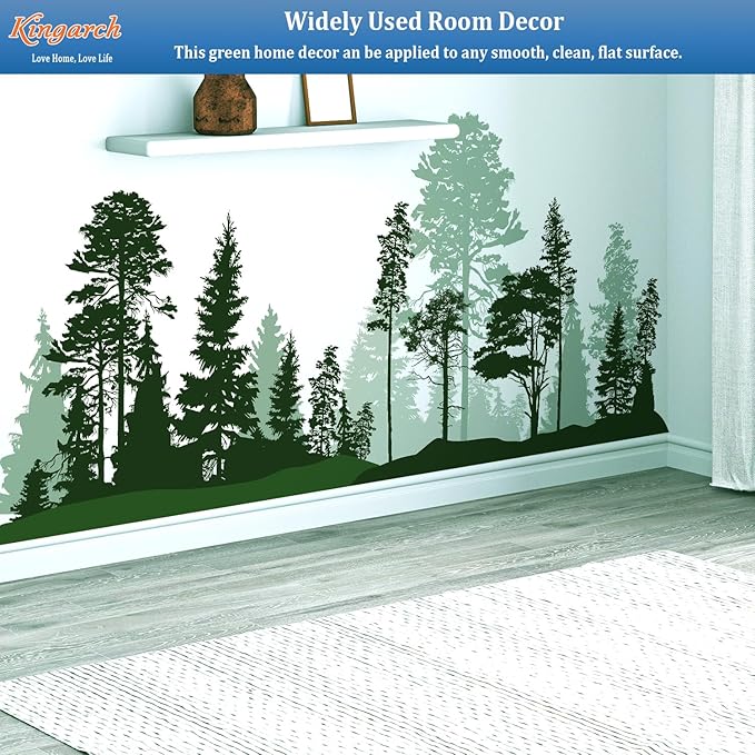 Large Forest Wall Decals, Green Pines in Fir Trees Peel and Stick Vinyl Wall Stickers & Murals, Removable Home Room Wall Decor for Bedroom Living Room Bedroom Classroom Office Nursery
