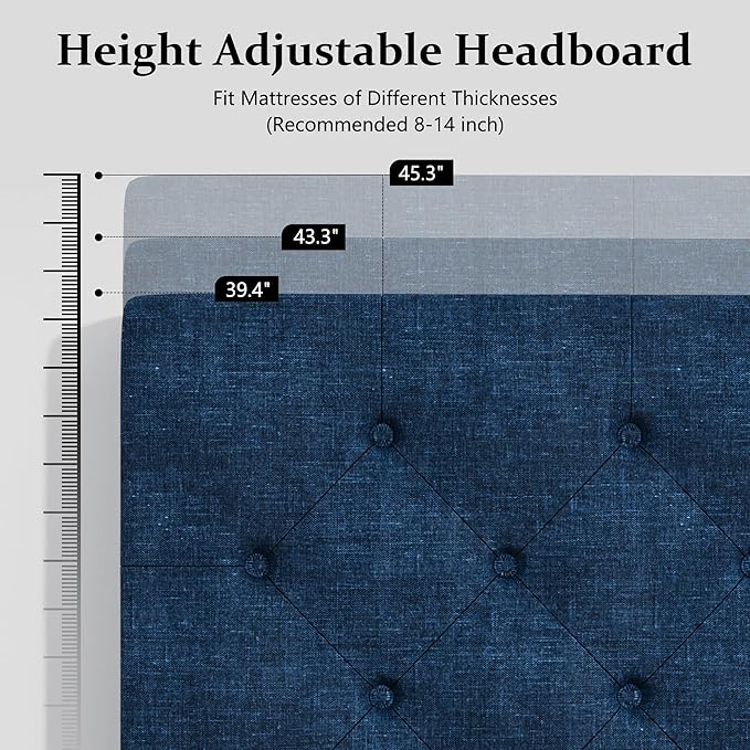 BarnFurin Full Size Bed Frame with Button Tufted Headboard, Upholstered Platform Bed with Wooden Slats Support, No Box Spring Needed, Easy Assembly, Navy Blue