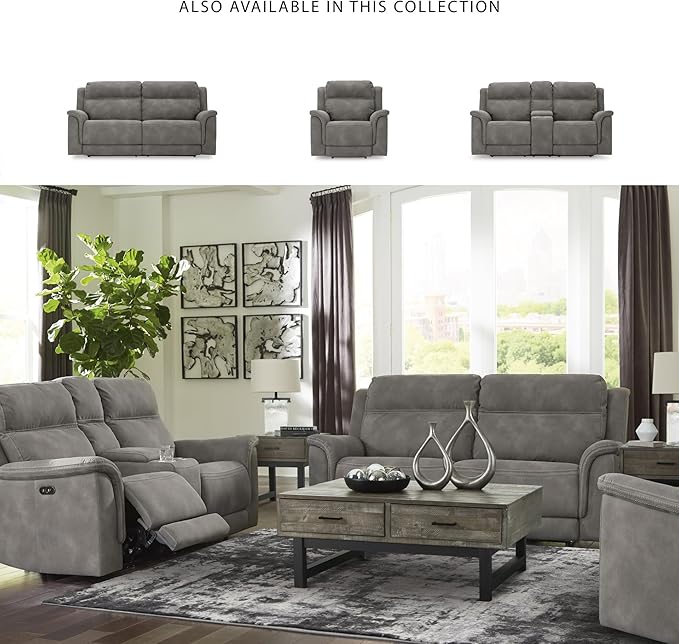 Signature Design by Ashley Next-Gen DuraPella Power Reclining Loveseat with Console & Adjustable Headrest, USB, Faux Leather, 76" W x 42" D x 42" H, Slate