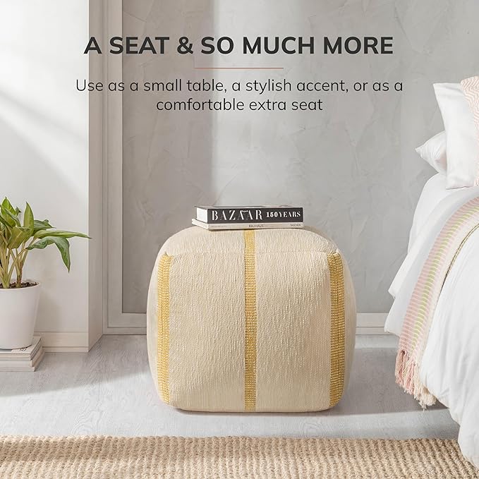 Anji Mountain 100% Handmade & Handcrafted Comfortable Home Décor Pouf Ottoman Footrest for Living Room, Bedroom, Nursery, Kidsroom, Patio Furniture - (20" x 20" x 20" - Croissant)