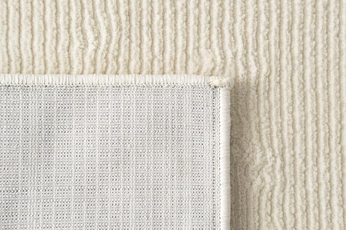 Revival Rugs Stripe 2'7"x9' Machine Washable Runner Rug for Hallway Entryway - 100% Recycled Oeko-TEX Certified, Medium Pile, Beige, Cream