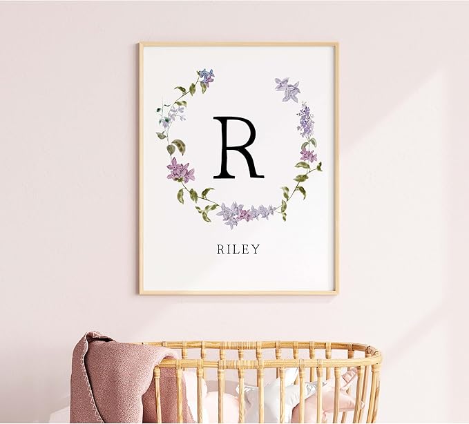 Personalized Name Flower Nursery Wall Art Prints, Crib & Nursery décor, Newborn Baby Girl Gift Present, Floral Baby Girl Room Pictures, Poster For Baby And Kids (1 Print, Flower 2)