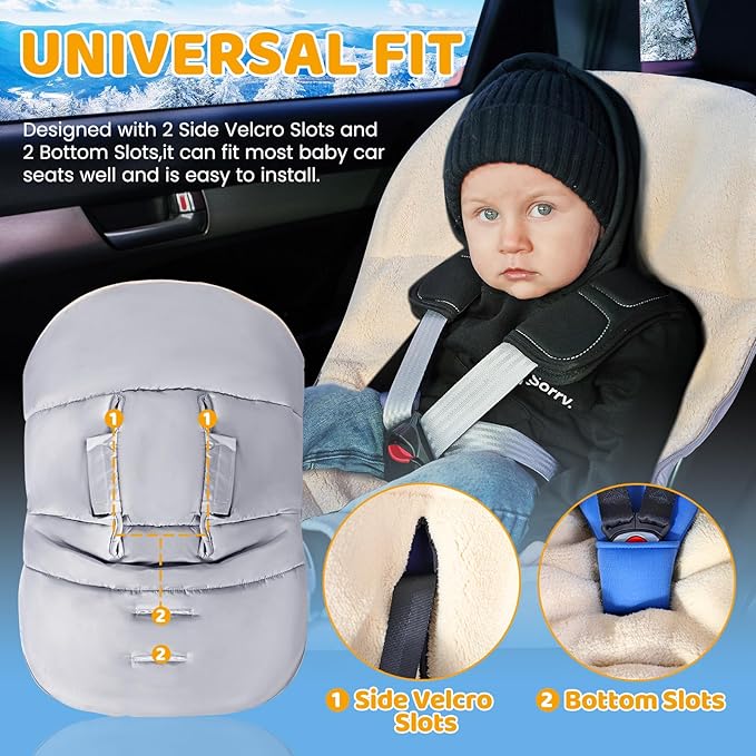 Orzbow Winter Carseat Cover for Baby | Infant Car Seat Blanket | Waterproof Car Seat Cover with Adjustable Collar, Warm and Cozy Fleece Carseat Canopy Blanket for Baby Winter Essentials, Light Grey