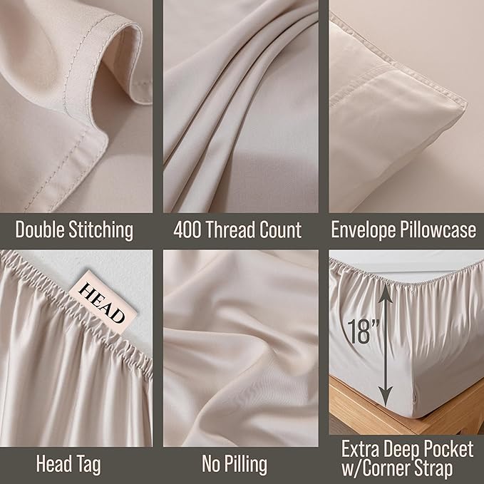 Bella Coterie Luxury Bamboo Viscose Twin XL Size Sheet Set | 100% Organically Grown | Ultra Soft | Cooling for Hot Sleepers | 18" Deep Pocket [Dune]