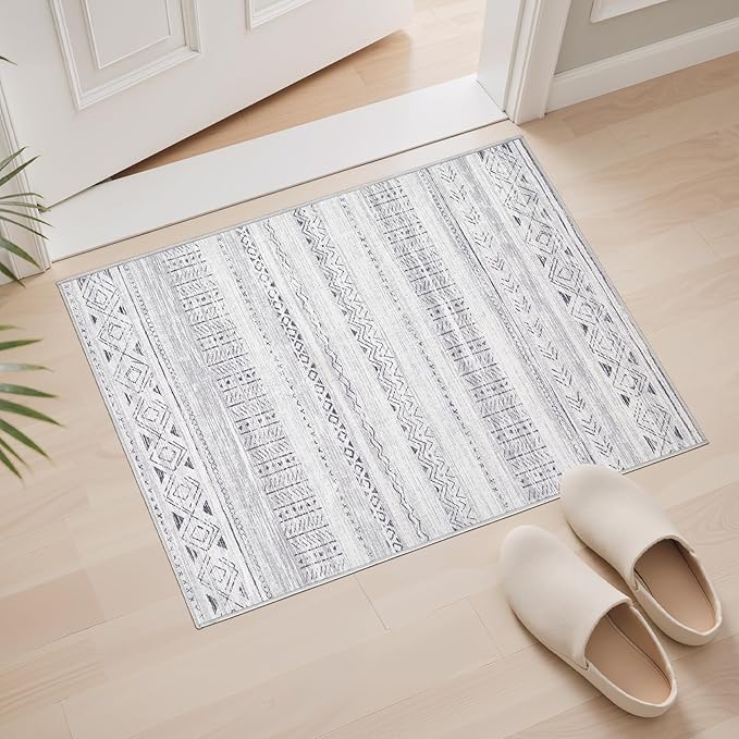 Area Rugs for Living Room Washable Living Room Rug Soft Neutral Indoor Floor Carpet Non-Slip Stain Resistant Modern Boho Rugs for Bedroom Dining Room Kids Room Nursery Office Home Dark Grey