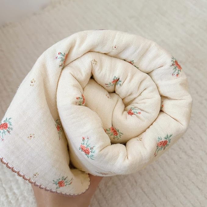 BuLuTu Toddler Blanket Muslin Cotton Baby Blanket Soft Nursery Bed Blankets Shabby Chic Crib Blanket Baby Boys Girls Swaddle Blankets,4-Layer Large Cotton Quilt Blankets,Berry Pattern,47"x51"
