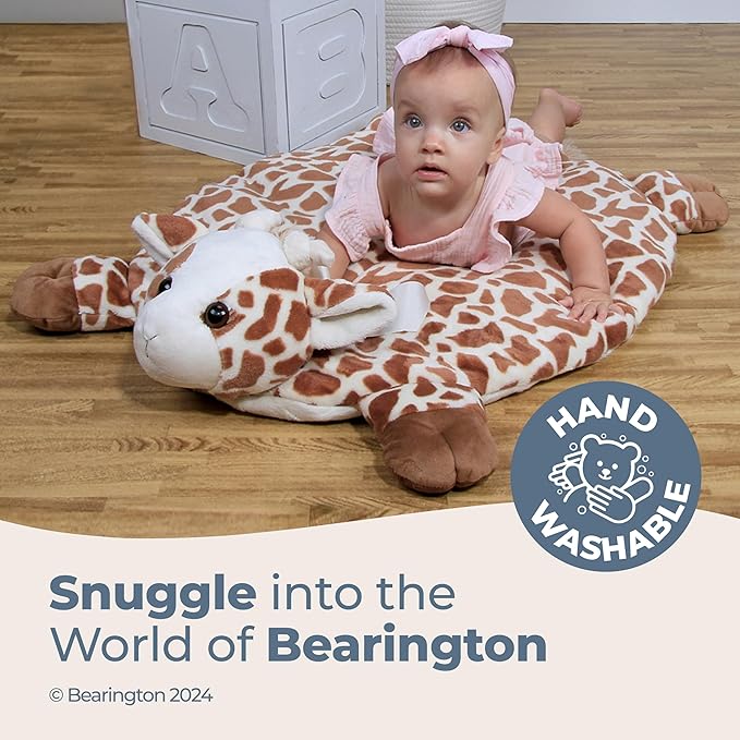 Bearington Patches Tummy Time Giraffe Baby Stuff Toy - 30" x 30" Nursery Giraffe Plush Safari Baby Items with Soft Fabric and Cute Safari Design - Cuddly Gift for Infants and Toddlers