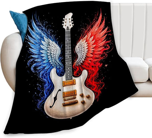 Guitar Blanket Music Throw Blanket Musical Instrument Soft Cozy Fleece Fuzzy Stuffed Plush Flannel Gifts for Girls Women Boys Kids Adults 60"X80"