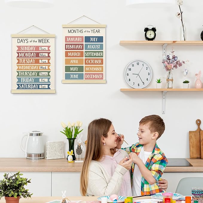 BONETAT Nursery Color Days of the Week Poster for Kids,Educational Toddler Learning Posters for Playroom Wall Art,Preschool Shapes Colors Chart for Classroom & Homeschool - A06