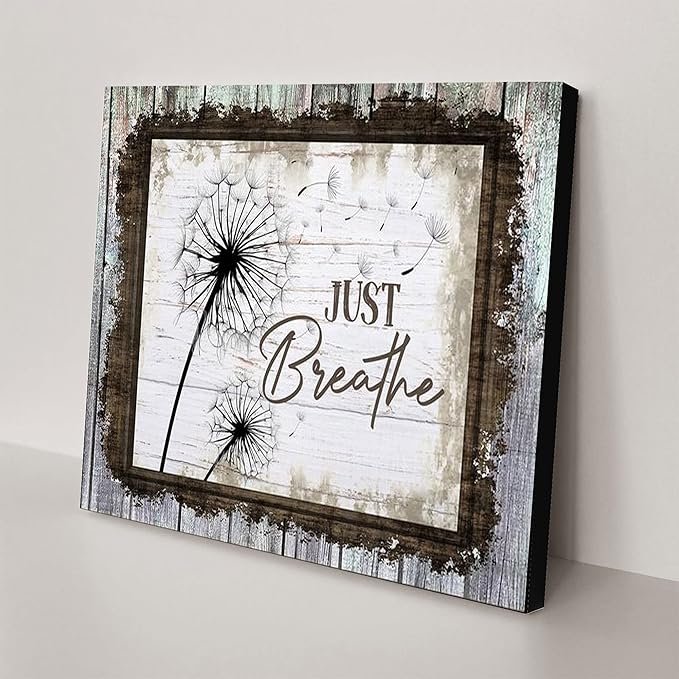 Canvas Wall Art Modern Home Art Just Breathe Dandelion & Butterfly Canvas，Wall Art Decor，Flower Dandelion Quotes Artwork for Living Room Office Decor Framed Ready to Hang 8"x12"