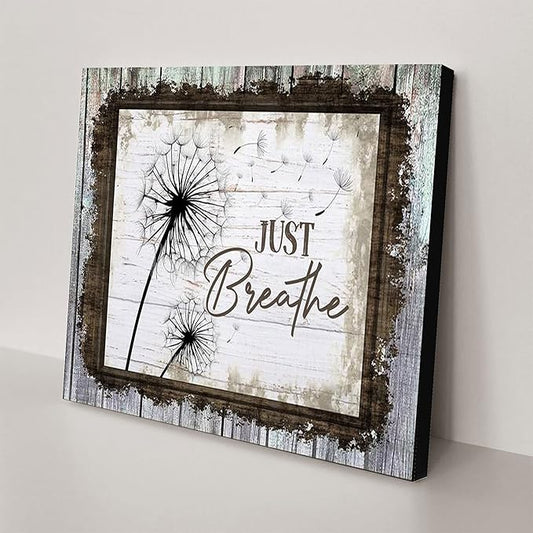 Canvas Wall Art Modern Home Art Just Breathe Dandelion & Butterfly Canvas，Wall Art Decor，Flower Dandelion Quotes Artwork for Living Room Office Decor Framed Ready to Hang 12''x18''