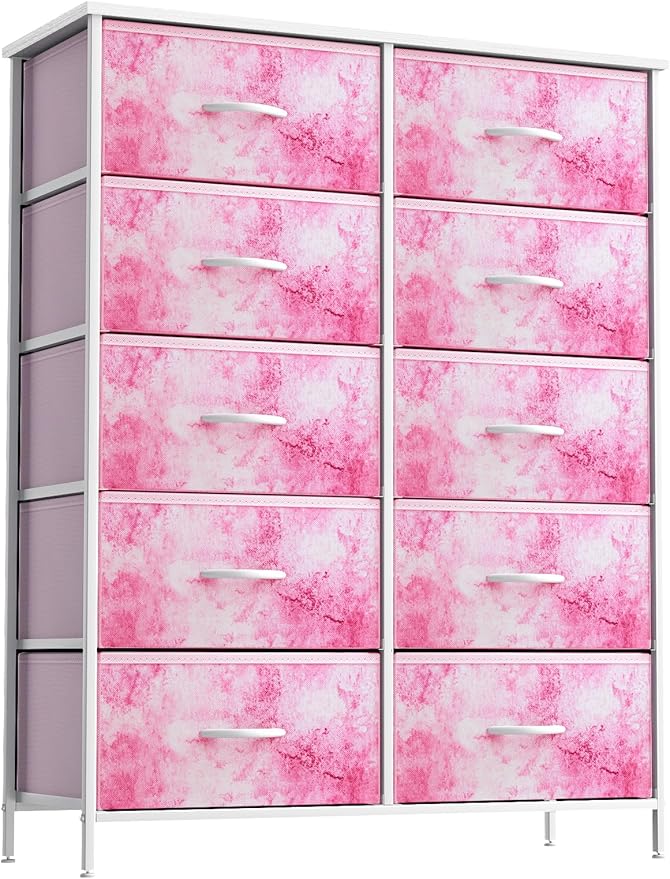 Sorbus Kids Dresser with 10 Drawers - Storage Unit Organizer Chest for Clothes - Bedroom, Kids Room, Nursery, & Closet - Steel Frame, Wood Top & Handles, and Easy Pull Fabric Bins