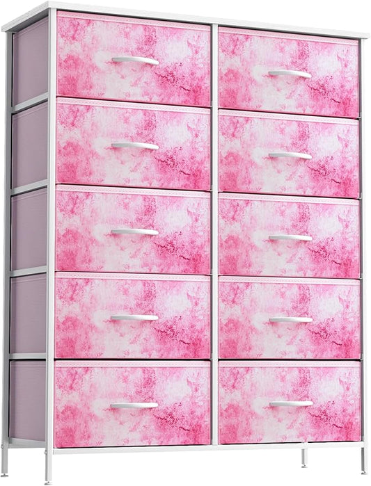 Sorbus Kids Dresser with 10 Drawers - Storage Unit Organizer Chest for Clothes - Bedroom, Kids Room, Nursery, & Closet - Steel Frame, Wood Top & Handles, and Easy Pull Fabric Bins