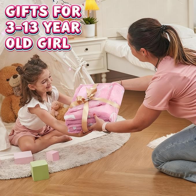 inhand Pink Blanket Girl Room Decor Glow in The Dark Blanket Soft Cute Space Star Moon Galaxy for Kids Birthday Gifts Planet Toys for 1,2,3,4,5,6,7,8,9,10Years Old (30''x40'' Pink)