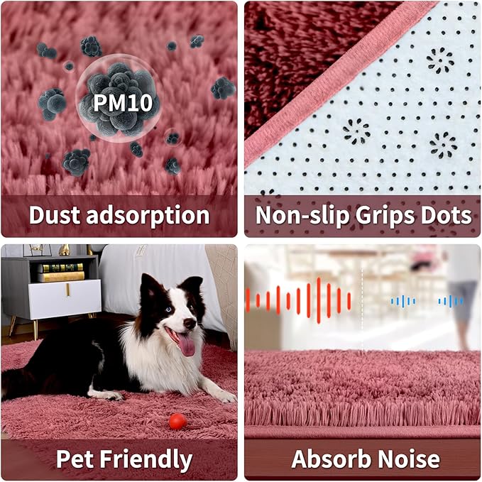 Merelax Soft Modern Indoor Large Shaggy Rug for Livingroom Bedroom Dorm Kids Room Home Decorative, Non-Slip Plush Fluffy Furry Fur Area Rugs Comfy Nursery Accent Floor Carpet 8x10 Feet, Blush