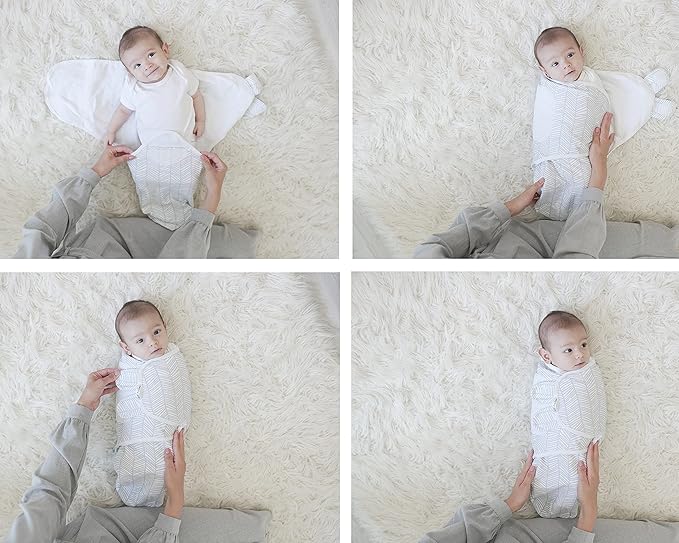 BaeBae Goods Swaddle Blanket, Adjustable Infant Baby Swaddling Wrap Set of 4, Baby Swaddling Wrap Blankets for Boys and Girls Made in Soft Cotton (0-3 Months, Green/Grey Triangles)