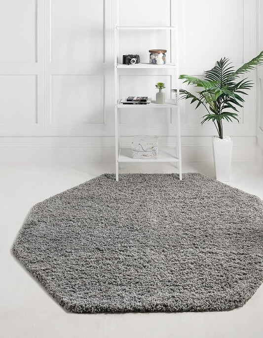 Unique Loom Solid Shag Collection Area Rug (4' Octagon, Cloud Gray)