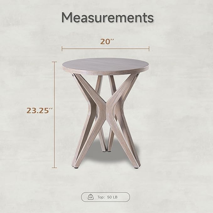 LONYKE Pedestal Farmhouse End Table Set of 2, Distressed Top with Tripod Base Bedside Table for Living Room, Modern, Boho Decor, Round (2-Pack, Distressed Aah Grey)