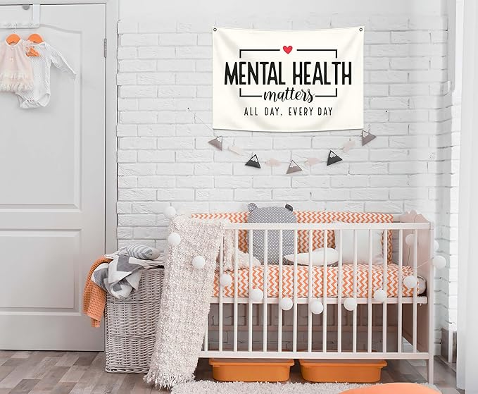 Mental Health Inspirational Rectangular Banner Flag Pennant Wall Art Decor Gift for Boy Girl Kids,Classroom Therapy Office Homeschool Reading Room Decor-Mental Health Matters-Birthday Christmas Gift