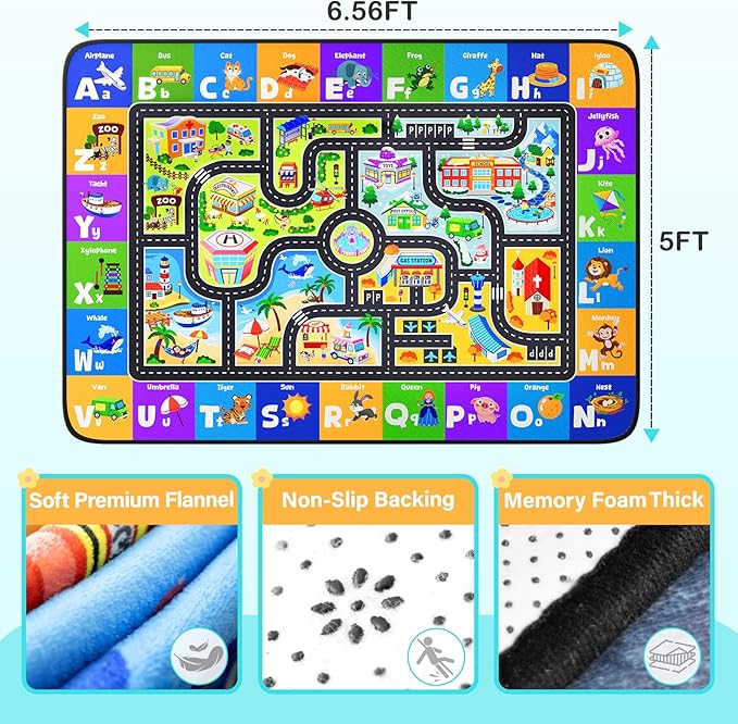 ABC Kids Rugs for Playroom 5x7FT Non-Slip Play Carpet Baby Play Mat for Floor Washable Alphabet Nursery Preschool Daycare Classroom Carpet
