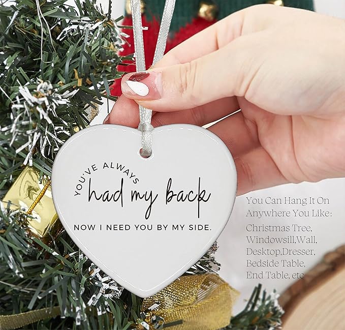 Heart Shaped Christmas Ornament-Maid of Honor Proposal Gift from Bride-Wedding Day Bridal Shower Bachelorette Party Present for Her Women Keepsake You've Always Had My Back
