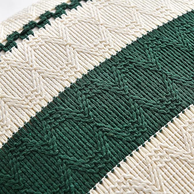 Fancy Homi Set of 2 Dark Green Boho Big Decorative Throw Pillow Covers 24x24 Inch for Couch Bed Sofa Bedroom Indoors, Modern Farmhouse Vintage Forest Green Living Room Decor