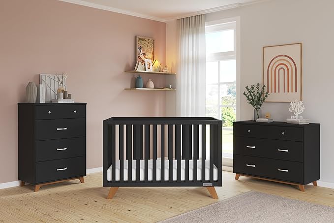 Child Craft SOHO Crib, 3-Drawer Dresser, Chest, 3-Piece Nursery Set, Includes 4-in-1 Convertible Crib, Dresser, Chest (Ebony)