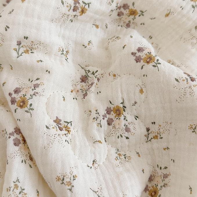 BuLuTu Muslin Toddler Quilt for Boys Girls Cute Flowers Printed Kids Quilted Comforter Cotton Muslin Toddler Bedding Nursery Quilts for Toddler Bed, Crapemyrtle Pattern, 60"x78"