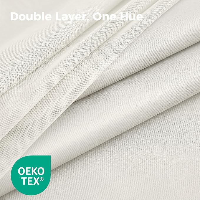 100% Blackout Curtains for Bedroom, Double Layer Ivory Curtains, Black Out Curtain 84 inch Long with Sheer Overlay for Living Room, Room Darkening Window Drapes with Grommet, 52" W x 84" L