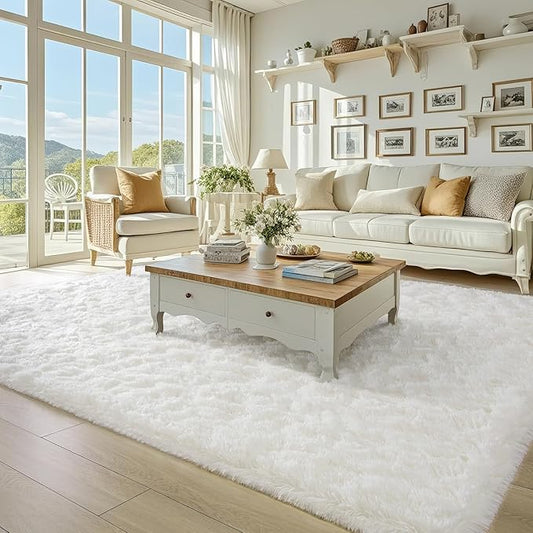 BENRON Fluffy Rugs for Living Room 5x8 Cream White, Washable Large Area Rugs for Bedroom Dining Table Office Kids Nursery Room, Washable Indoor Floor Carpets