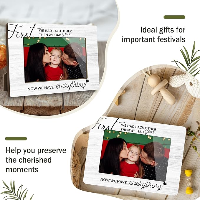 First Christmas Baby Picture Frame - Gender Reveal Decorations and Baby Shower Gifts for New Mom Grandparent Pregnancy Announcement Newborn Nursery 4 X 6 Inch Family Keepsake Frame - A14