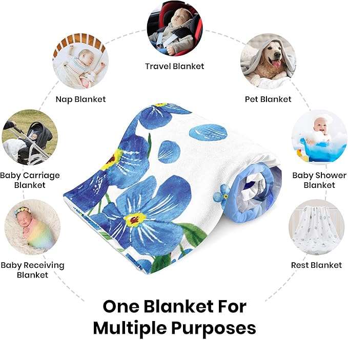 J&SBGFT Personalized Baby Blanket for Boys,Custom with Name, Customized Name Receiving Blankets Toddlers Kids Nursery Stroller Crib Decor Throw 30/''x40/'',Color12, 12-blue Floral Elephant